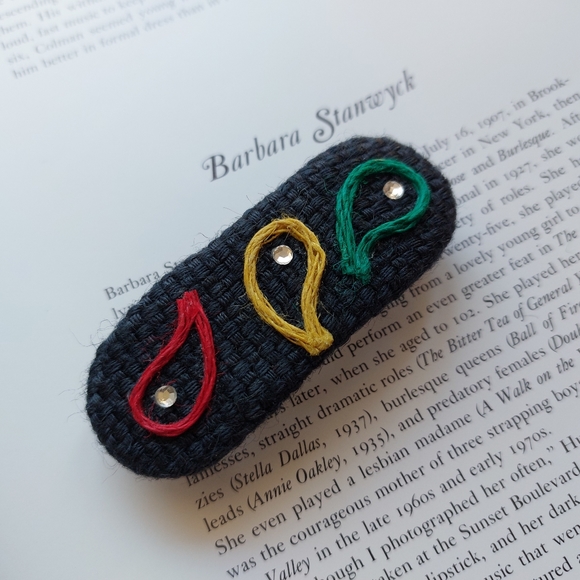 Vintage Barrette Bobby Pin Clip Grey Fabric  1990s - Picture 1 of 6